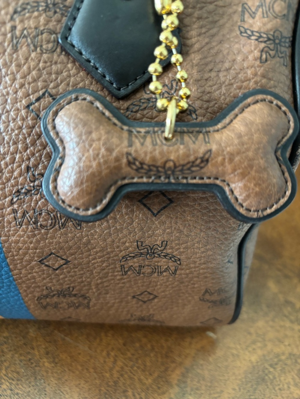 MCM Brown Visetos Satchel with Blue and Orange Stripe - Picture 5 of 13